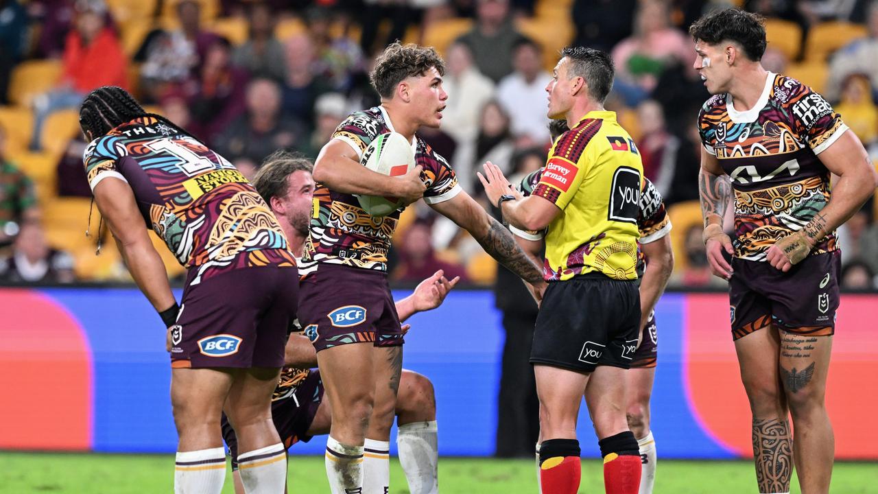 Graham Annesley has called out several refereeing errors in Round 12, but says the officials made the right call to disallow a Broncos try. Picture: Bradley Kanaris / Getty Images