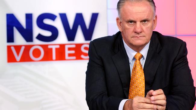 Mark Latham, on the set of Channel 7’s election show, will be entering the NSW upper house. Picture: Damian Shaw