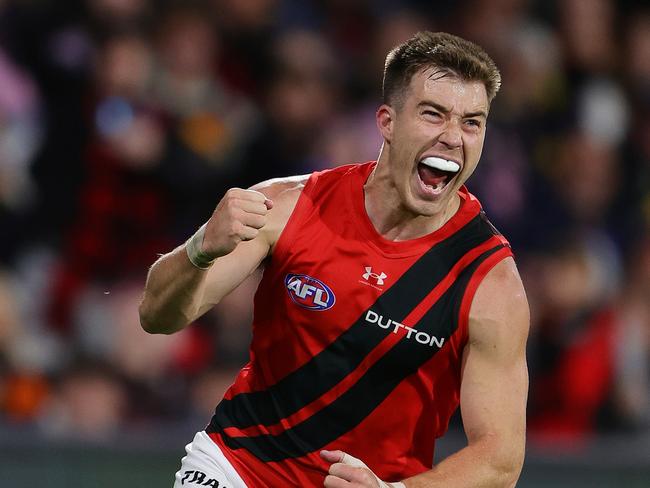 Zach Merrett has gone from being dumped from the leadership group to one of the AFL’s best captains. Picture: Sarah Reed/AFL Photos via Getty Images