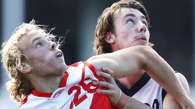 Fletcher Hart, left, made an impression in the recent Young Guns series. Picture: Daniel Pockett/AFL Photos/via Getty Images