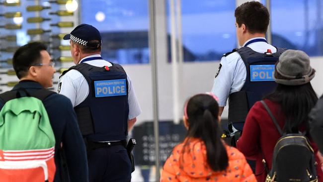 Extra security at Melbourne airport this morning. Picture: Nicole Garmston