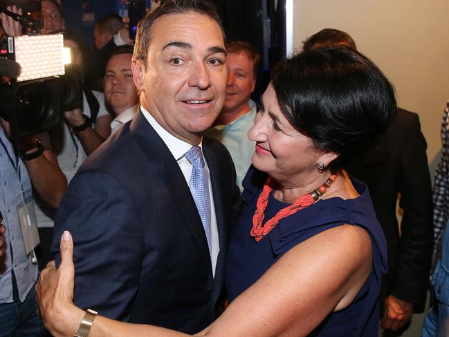 Steven Marshall congratulated by Liberal Party Deputy Leader and Attorney-General Vicki Chapman after winning the election in March.