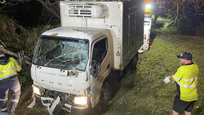 The damaged Fresh Meats refrigerated truck, stolen on June 19, while the delivery driver was making a delivery. Photo: Supplied