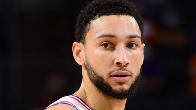 PHOENIX, AZ - FEBRUARY 13: Ben Simmons #25 of the Philadelphia 76ers looks on during the game against the Phoenix Suns on February 13, 2021 at Talking Stick Resort Arena in Phoenix, Arizona. NOTE TO USER: User expressly acknowledges and agrees that, by downloading and or using this photograph, user is consenting to the terms and conditions of the Getty Images License Agreement. Mandatory Copyright Notice: Copyright 2021 NBAE   Barry Gossage/NBAE via Getty Images/AFP (Photo by Barry Gossage / NBAE / Getty Images / Getty Images via AFP)