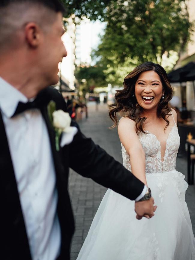 Dao and Kris Pazios on their second wedding day where they honoured Kris’ Greek heritage. Picture: Life Sketch Weddings