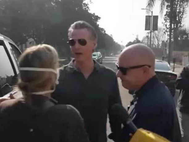 Los Angeles mother Rachel Dervish confronted confronted California Gov. Gavin Newsom and demanding to know what he was doing about the wildfires. Governor claimed he was calling President Biden for federal support, but couldn’t get reception. MUST CREDIT SKY NEWS