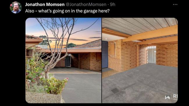 These photos show the difference in colours of the carport floor. Picture: Twitter