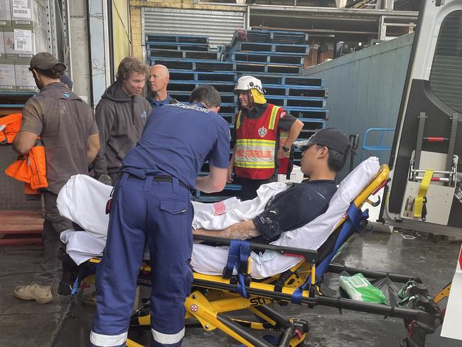 Industrial accident at Fish in the Family, a seafood business on Cavasinni Pl, Wetherill Park, on October 25, 2022. Seven people fell through the roof while installing machinery. Multiple critical injuries. Picture: Paul Brescia