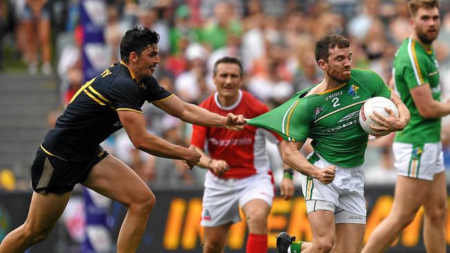 Scott Pendlebury injured his left finger after getting it caught in the jumper of an Irish player during the International Rules. Picture: Getty Images