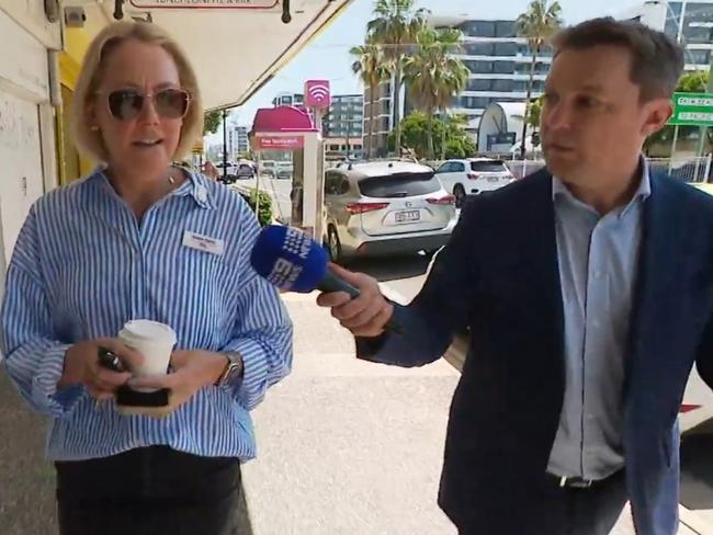 Labor candidate for Burleigh Claire Carlin is interviewed over the posts. Picture: 9 News Queensland