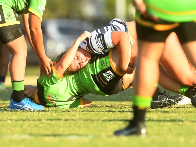 Darwin Brothers Ivana Schober put in a tackle in the Womens NRLNT Grand Final 2022. Picture: (A)manda Parkinson