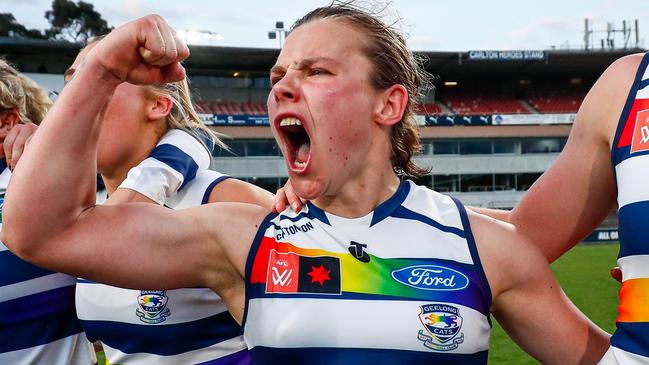 If the next month is kind to the Cats, it could be a second AFLW premiership for Chloe Scheer. Picture: AFL Photos/Getty Images