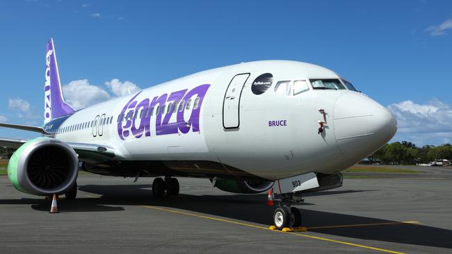 A grounded Bonza airctraft at Sunshine Coast airport. Picture: Lachie Millard