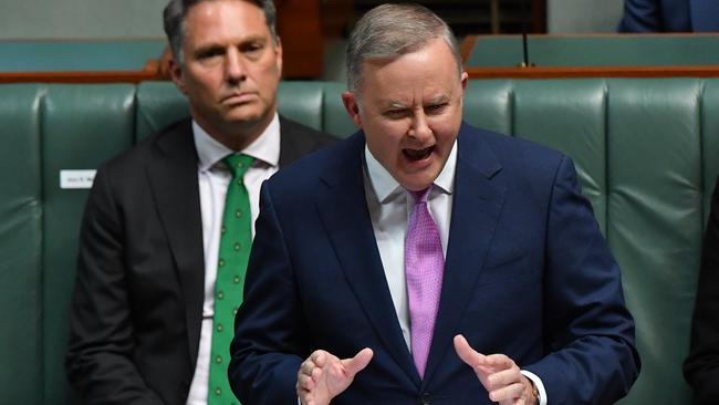 Opposition leader Anthony Albanese during his budget reply speech. Picture: Sam Mooy/Getty Images