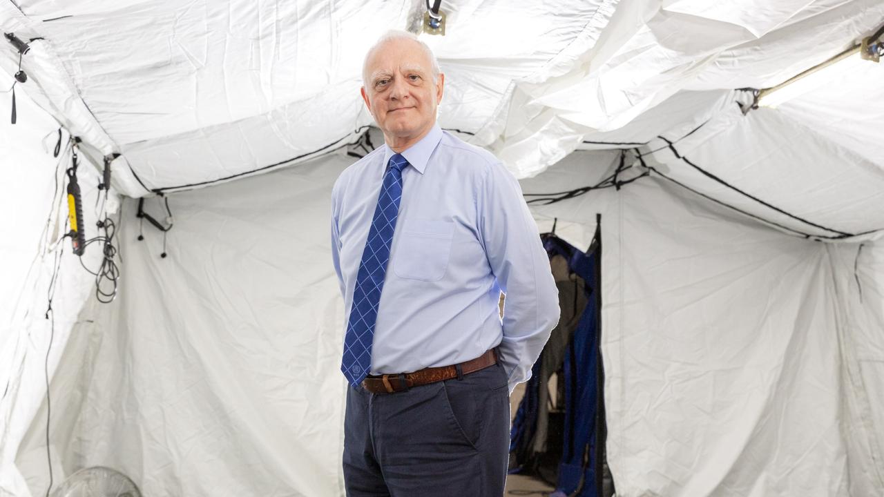 National Critical Care and Trauma Response Centre executive director Len Notaras standing in a temporary hospital that can be established in any crisis scene in 24 hours. Picture: Floss Adams.