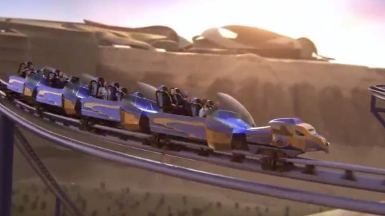 The rollercoaster is shaped like a falcon.