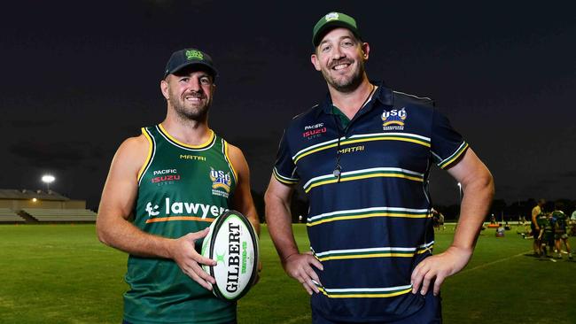 USC Barbarians A-grade captain Luke Kimber and head coach Brad Tronc. Picture: Patrick Woods.