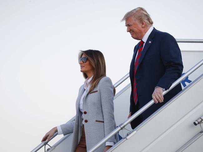 US President Donald Trump and first lady Melania Trump arrive at Helsinki on the eve of his meeting with Russian President Vladimir Putin. Picture: AP