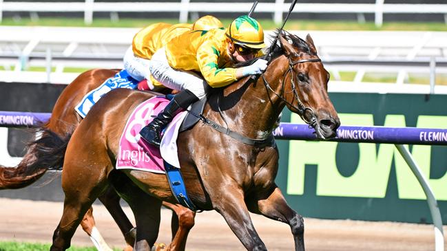 Blake Shinn let Estriella dictate tactics in her Inglis Sprint win at Flemington. Picture: Vince Caligiuri/Getty Images