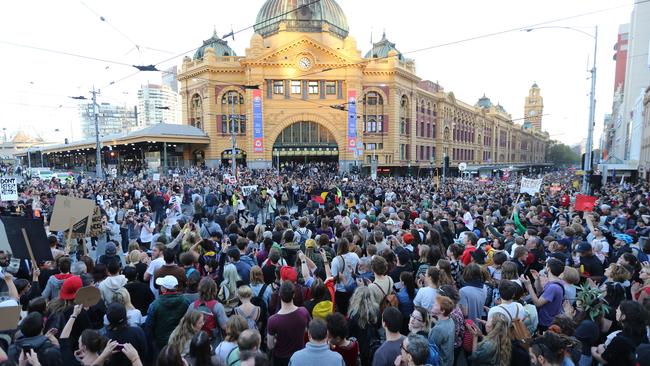 Melbournians marching through the city over the forced closure of aboriginal communities. Picture: Alex Coppel.