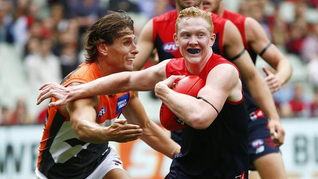Clayton Oliver had a dominant first half against the Giants. Picture: Colleen Petch
