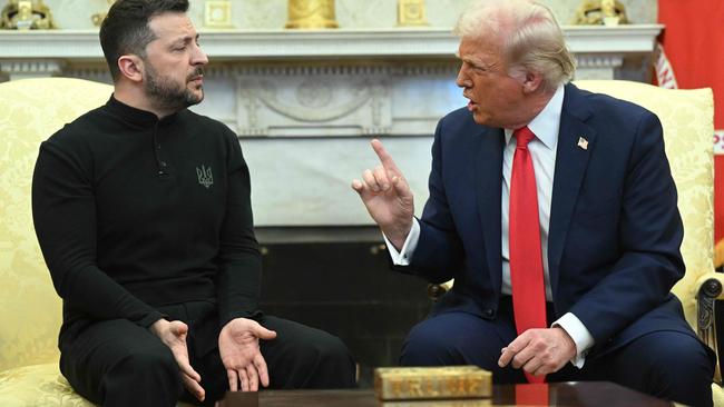 US President Donald Trump and Ukraine's President Volodymyr Zelensky meet in the Oval Office of the White House in Washington, DC, February 28, 2025. Zelensky on February 28 told Trump there should be 