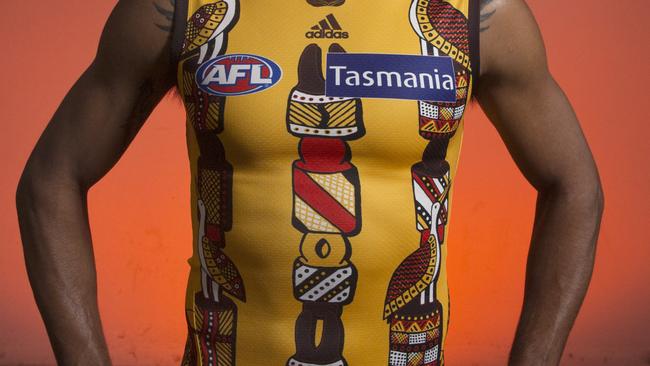 Hawthorns Cyril Rioli  in this years indigenous round jumper.   . Pic: Michael Klein