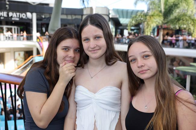 Calleigh Hume, Marlie Galas and Sophie Violet Battese at Pacific Fair Beauty Weekend with Anna Paul. Picture, Portia Large.