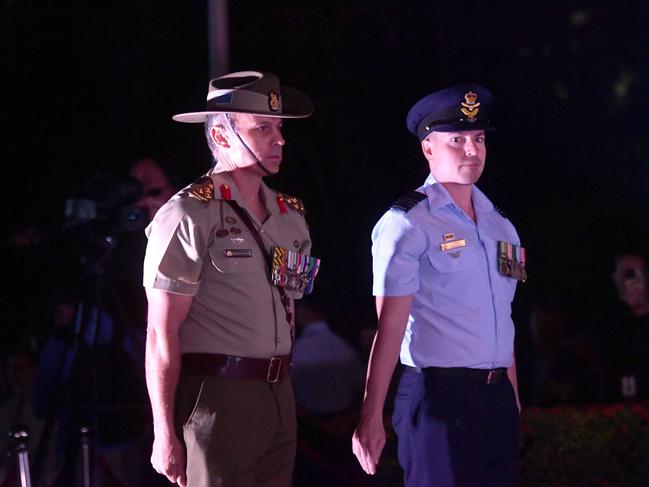 Anzac Day 2025. Dawn service Anzac Park Townsville. Brigaider Ben McLennan and Wing Commander Luke Headley. Picture: Evan Morgan
