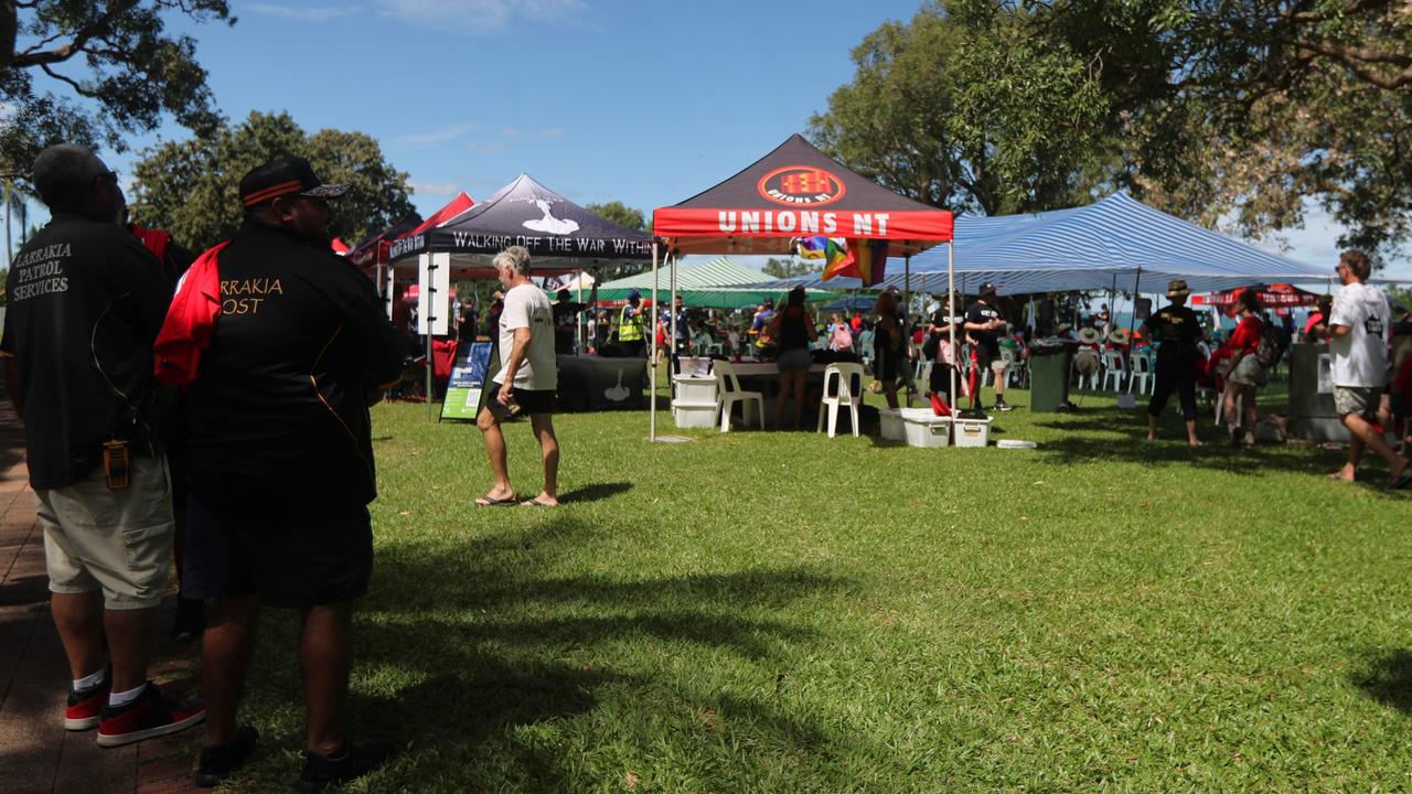 Hundreds of Territorians marched through Darwin for the annual May Day march, celebrating union victories including the eight-hour work week, on Monday, May 5. Picture: Zizi Averill
