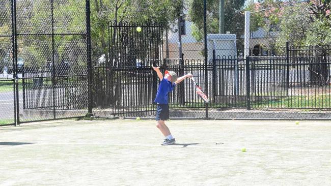 Toby Burns is only 7, but played well against older kids at the tennis camp. Picture: Jorja McDonnell