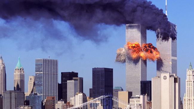 Explosions and smoke billowing from the World Trade Centre towers in New York on September 11. Picture: AFP