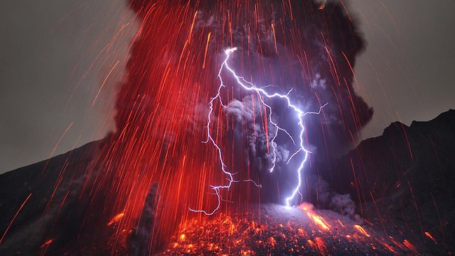 Incredible pictures of lightning and lava from Japanese volcano | news ...