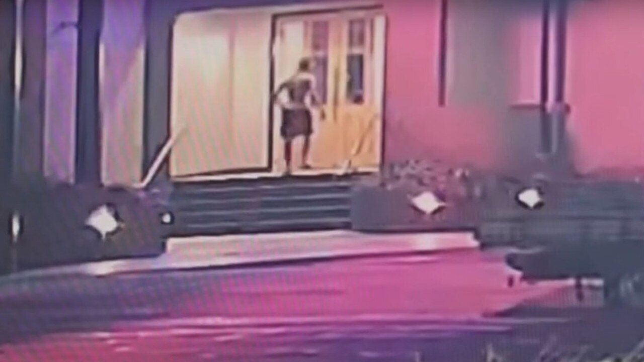 The moment a badly burned Jordan Moore walks into the Stock Hotel. Picture: 7News