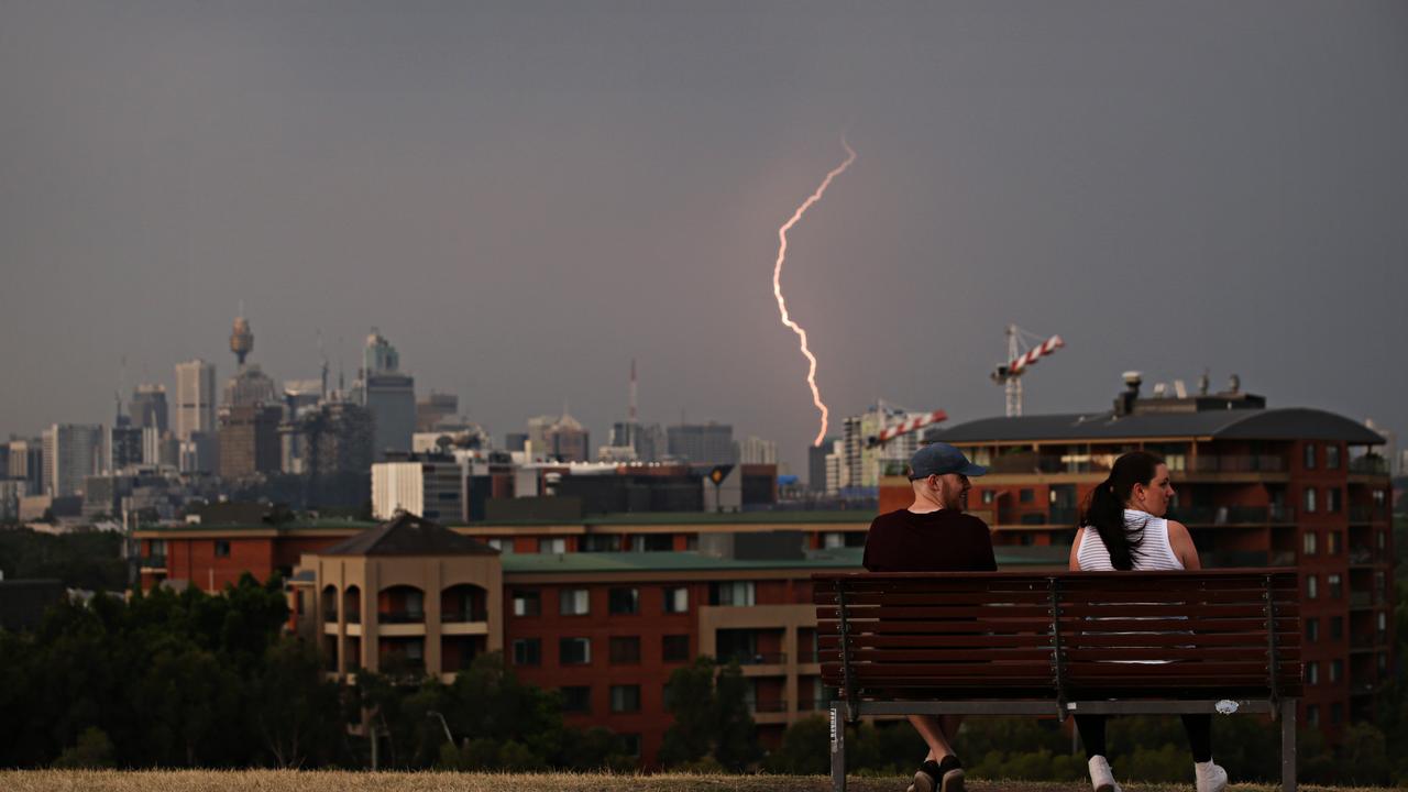 A storm hitting Sydney as seen from Sydney Park in St Peters in the city’s south - where not a drop of water fell despite teh conditions. Picture: Adam Yip