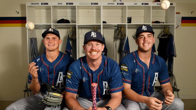 Adelaide Giants Curtis Mead, Chris Adamson and Rixon Wingrove pictured earlier in the season. Picture: Tricia Watkinson