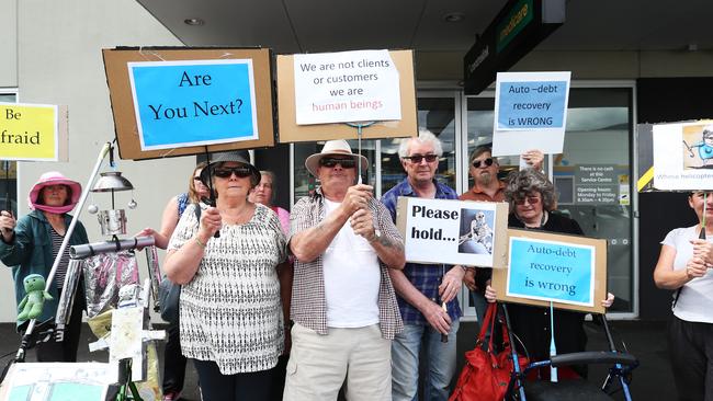 Some of Centrelink’s happy customers, protesting outside the Glenorchy branch. (Pic: Nikki Davis-Jones)