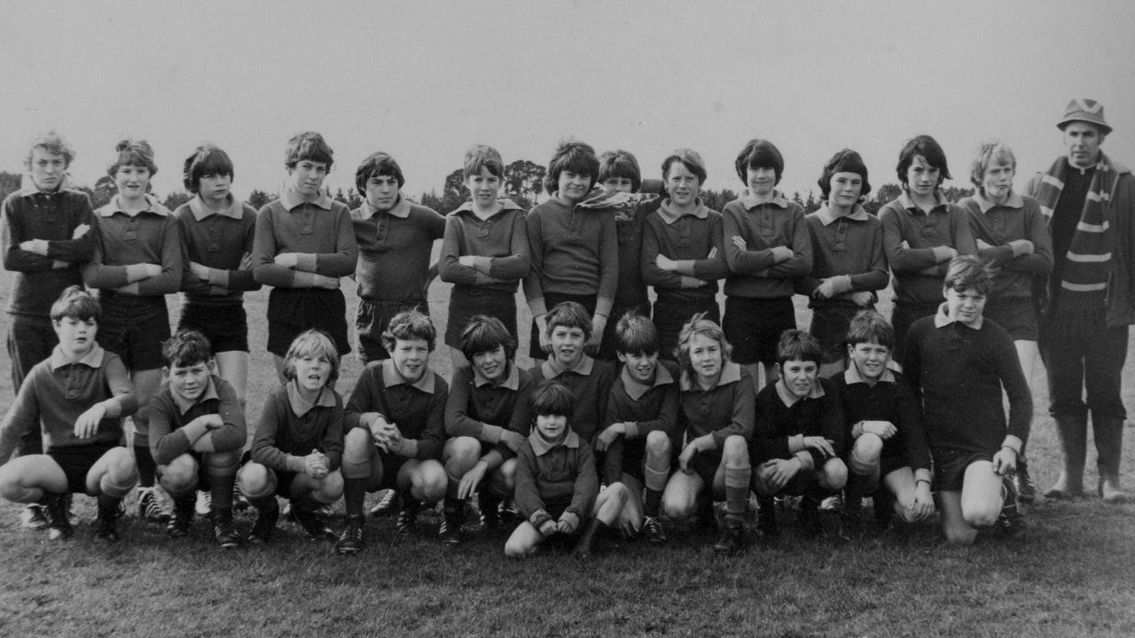 St Mary's School under 13 premiership team in 1972. Phil Walsh is pictured crouching in the front row, 6th from left and 6th from the right, and he is the bigger kid behind the little kid in front. New Adelaide Crows coach Phil (Phillip) Walsh's home town of Hamilton in Victoria. Photo Sam Wundke.