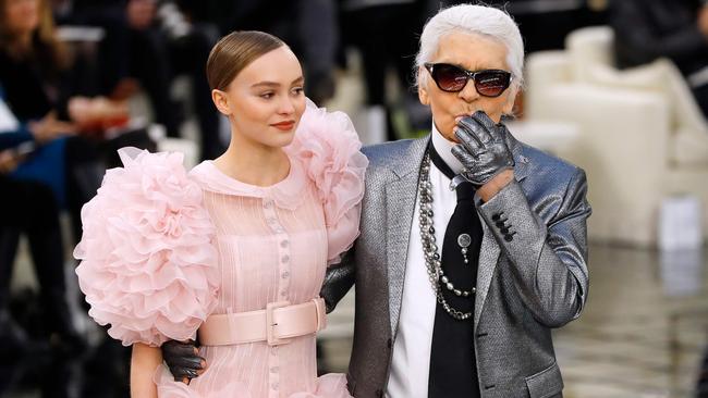 Karl Lagerfeld with Lily-Rose Depp at the Chanel 2017 Spring/Summer couture collection. Picture: Patrick Kovarik/AFP