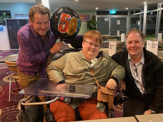 Fiona Searle with brothers Reg Searle and Gus Searle on her 50th birthday.  Fiona Searle who died after a fall on May 1st 2021.  Picture: supplied by the family