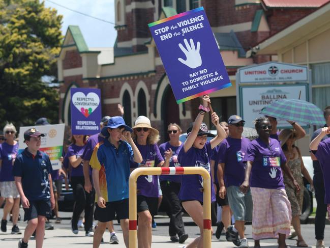 Over 1000 participants took to the streets in Ballina on November 29 to march for positive relationships and to say no to domestic violence. Picture: Andy Garlepp