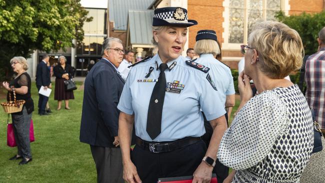 Police Commissioner Katarina Carroll talks to Kelly Hogan-Buckingham before the Toowoomba Community Safety Forum at Empire Theatres. Picture: Kevin Farmer