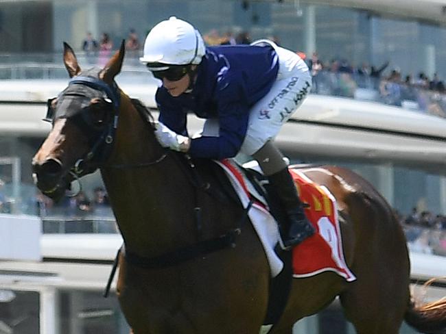 MELBOURNE, AUSTRALIA - NOVEMBER 07: Jamie Kah riding The Map winning Race 5, the The Macca's Run, during Melbourne Cup Day at Flemington Racecourse on November 07, 2023 in Melbourne, Australia. (Photo by Quinn Rooney/Getty Images)