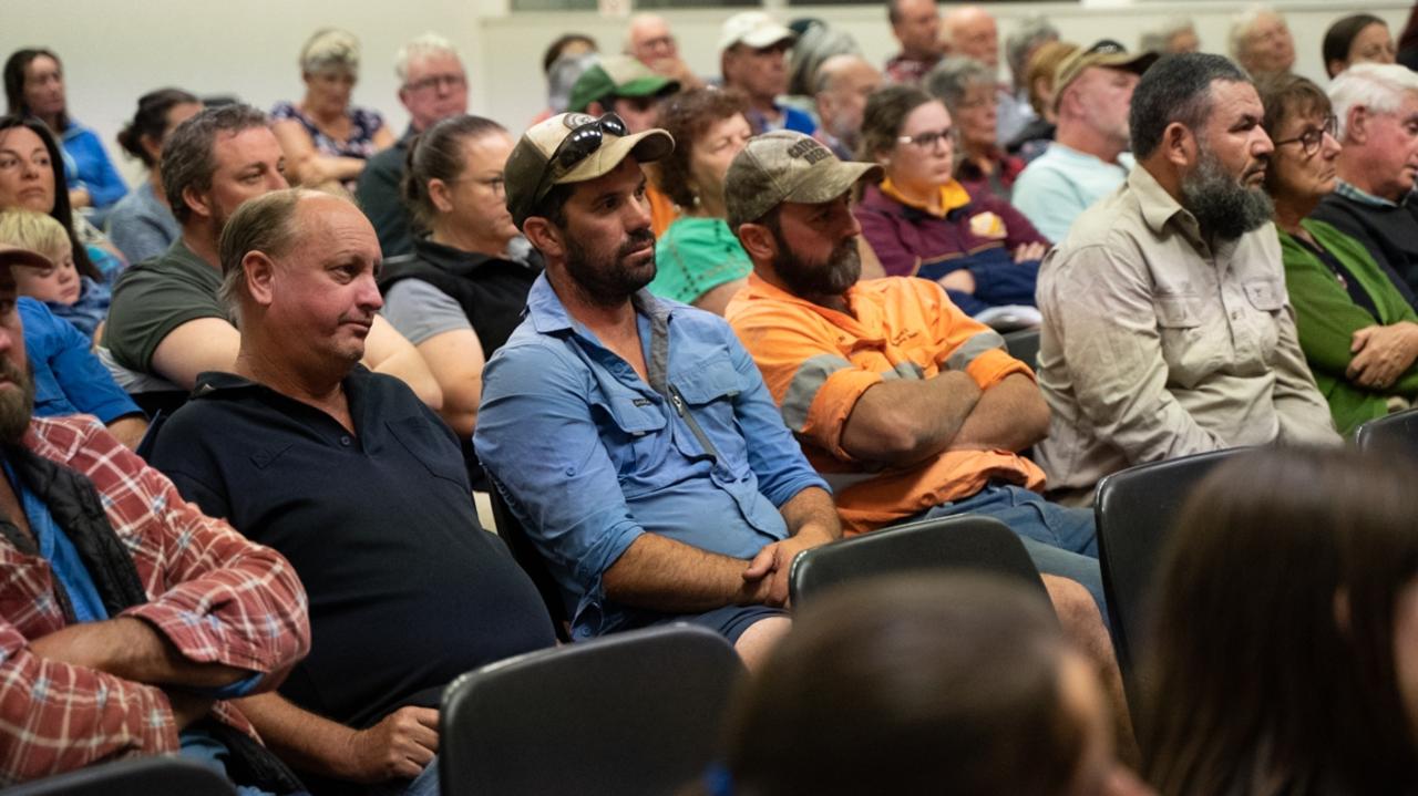 More 100 people turned up to Kilkivan Town Hall in response to Powerlink's selected corridor of a transmission line from Borumba Dam to Woolooga Substation in late April. Wednesday, May 3, 2023. Picture: Christine Schindler