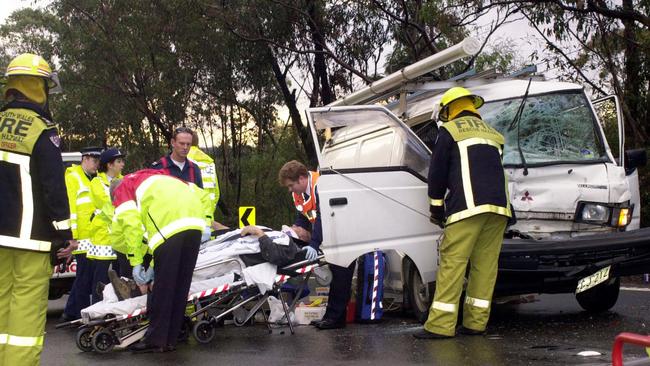 A crash on Mona Vale Rd in 2001. Picture: John Grainger