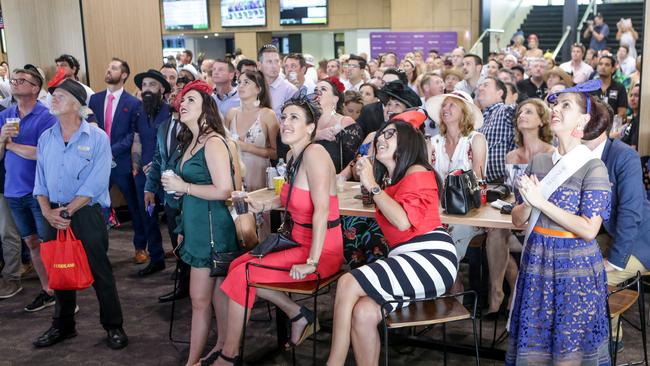 All eyes on the race .. punters at the Gold Coast Turf Club. Picture: Tim Marsden
