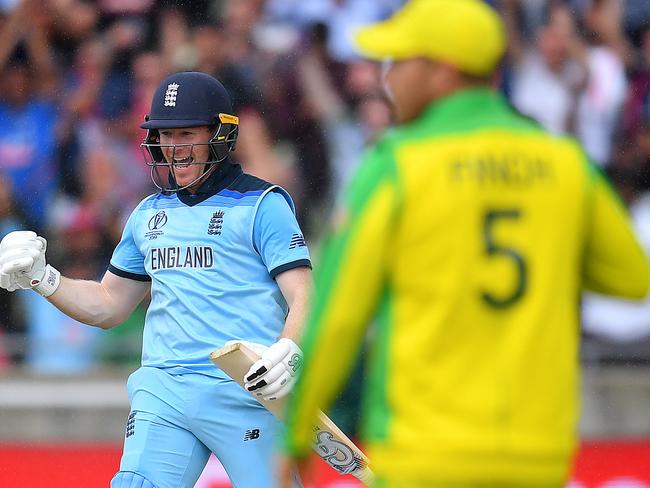 Eoin Morgan celebrates the winning runs. Pic: Getty Images