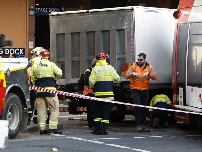 The tram derailed. Picture: Richard Dobson