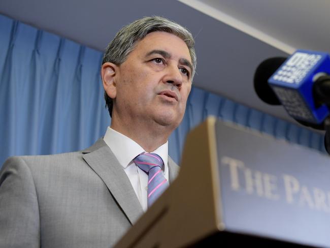 South Australian Shadow Treasurer Rob Lucas delivers the Liberal party election costings to media at Parliament House in Adelaide, Thursday, March 15, 2018. (AAP Image/Tracey Nearmy) NO ARCHIVING