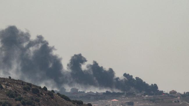 Smoke billows from the site of an Israeli strike on the southern Lebanese village of Taybeh. Picture: AFP